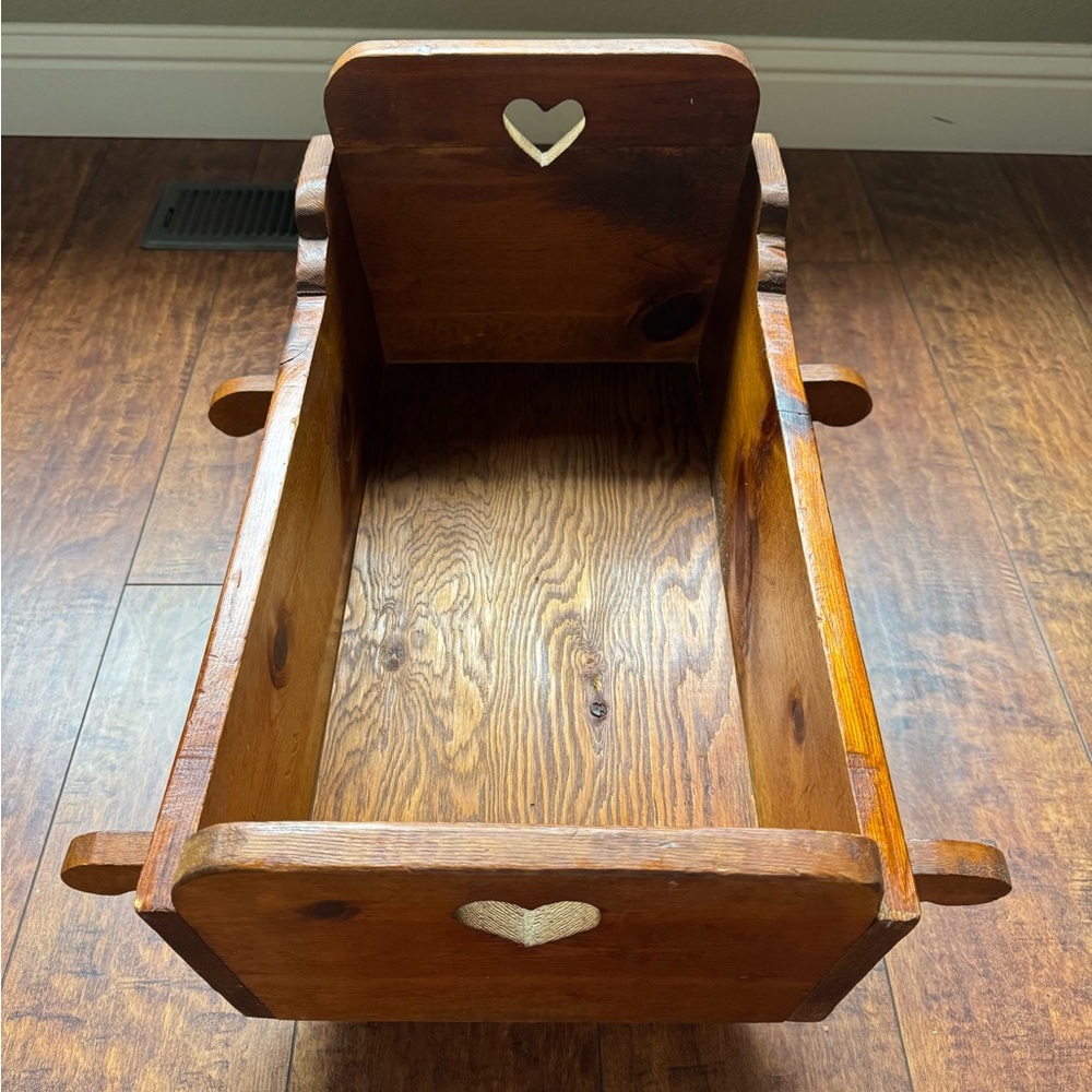 Vintage Wooden Cradle with Heart Cutouts